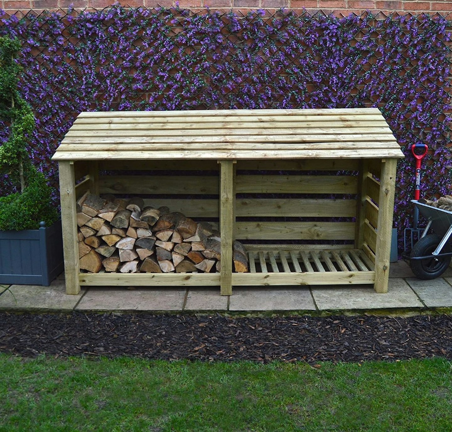 Rutland County Garden Furniture Normanton 4ft Tall Log Store/Garden Storage Heavy Duty Pressure Treated Timber With Forward Sloping Roof
