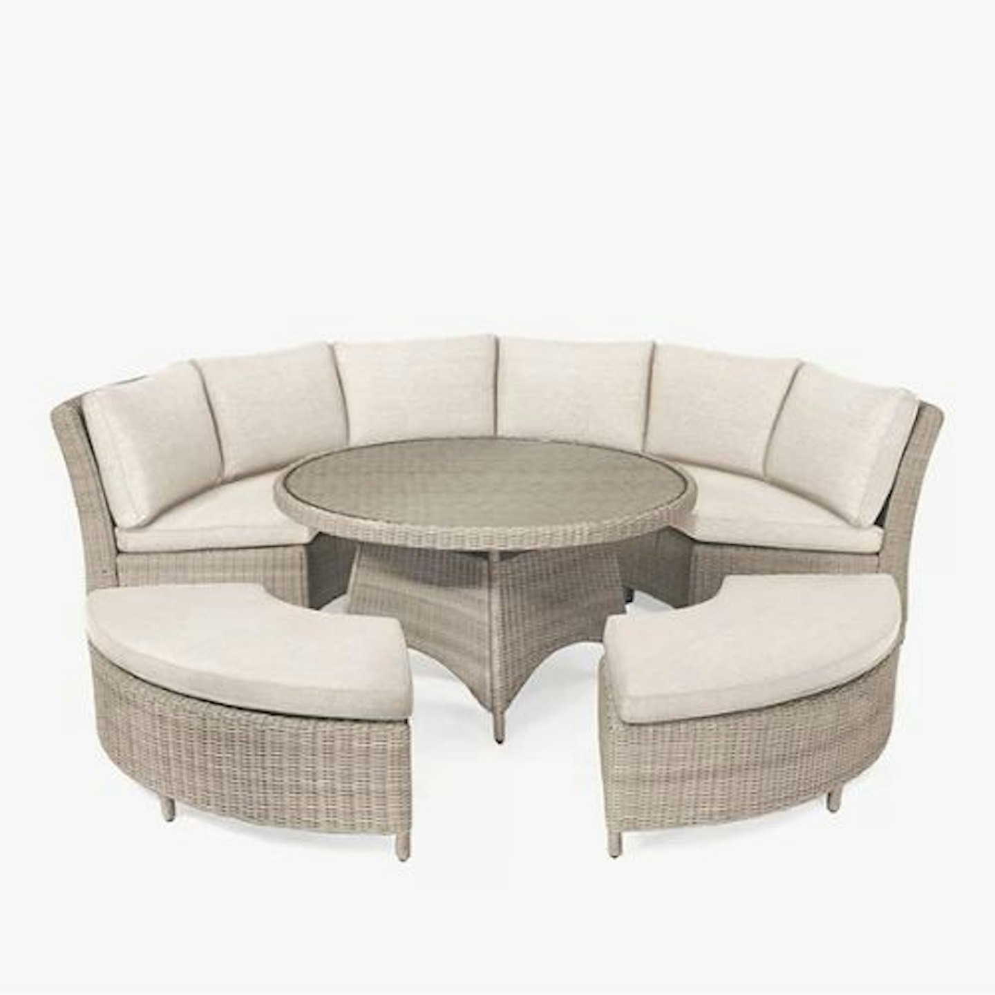 KETTLER Palma 8-Seater Round Garden Dining Table and Chairs Set, Oyster/Stone