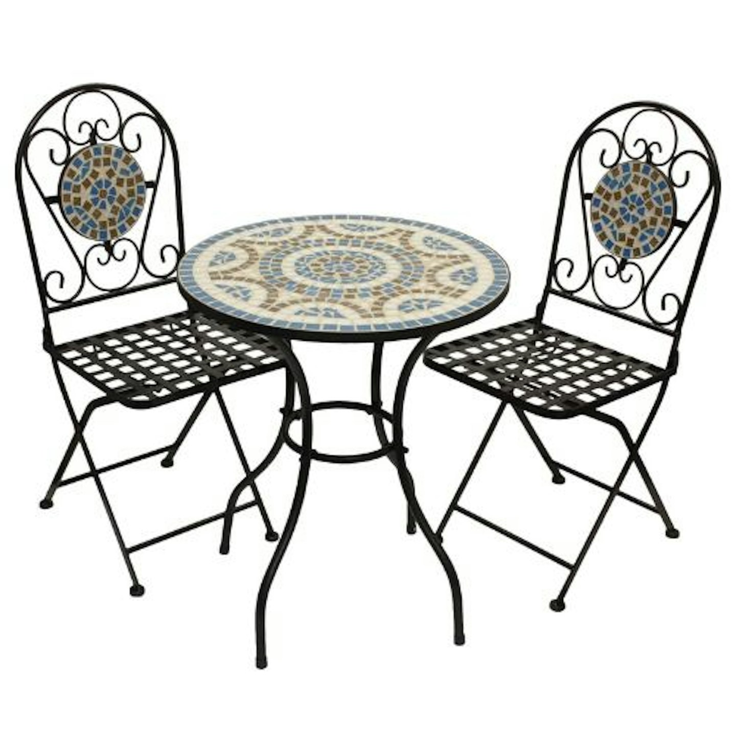 Woodside Blue Mosaic Garden Table And Folding Chair Set