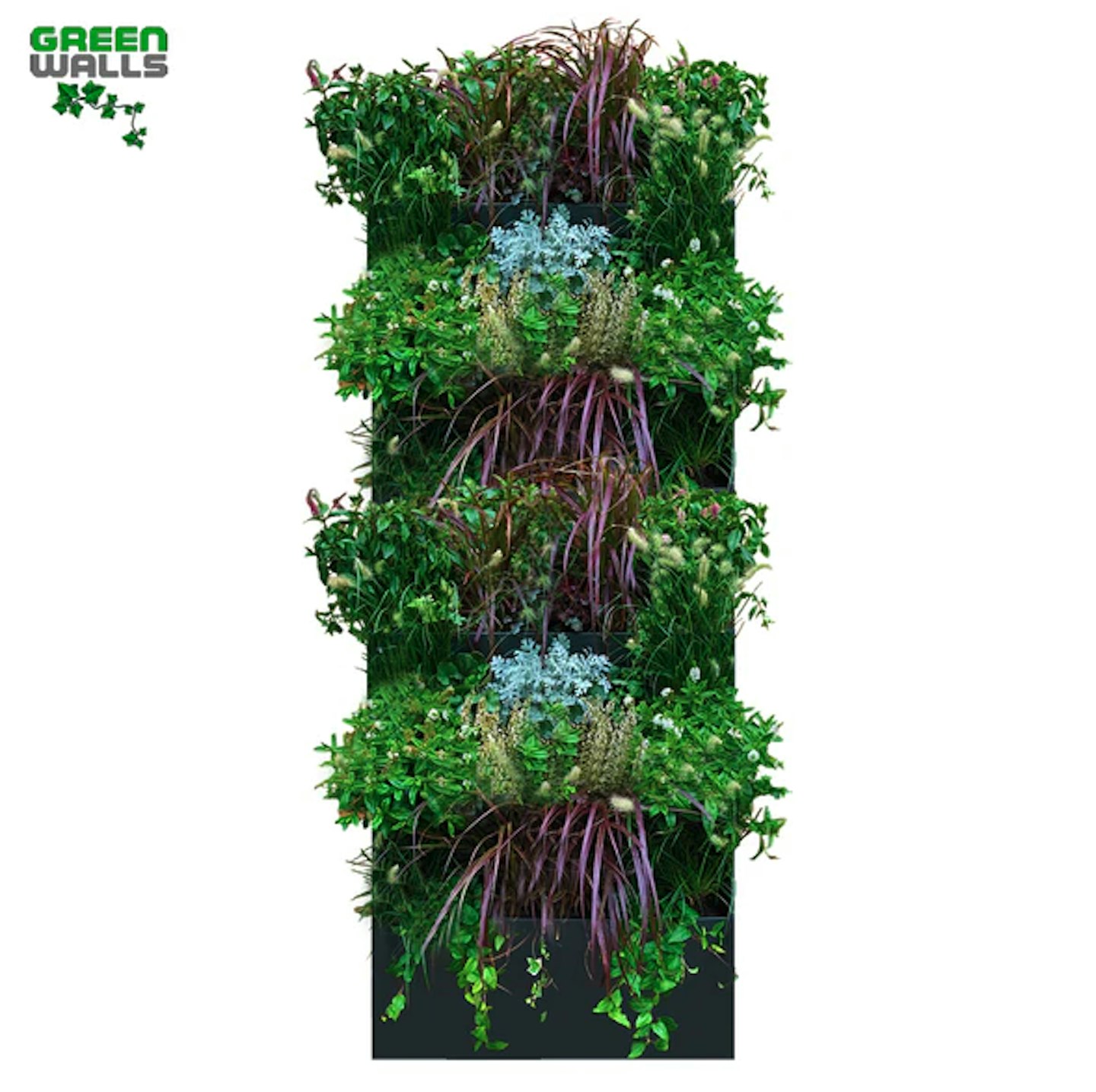 GREENWALLS 40X120CM KIT: 1xBOTTOM LEVEL 1xUPPER LEVEL with sidewalls 6 tray high vertical living plant wall system