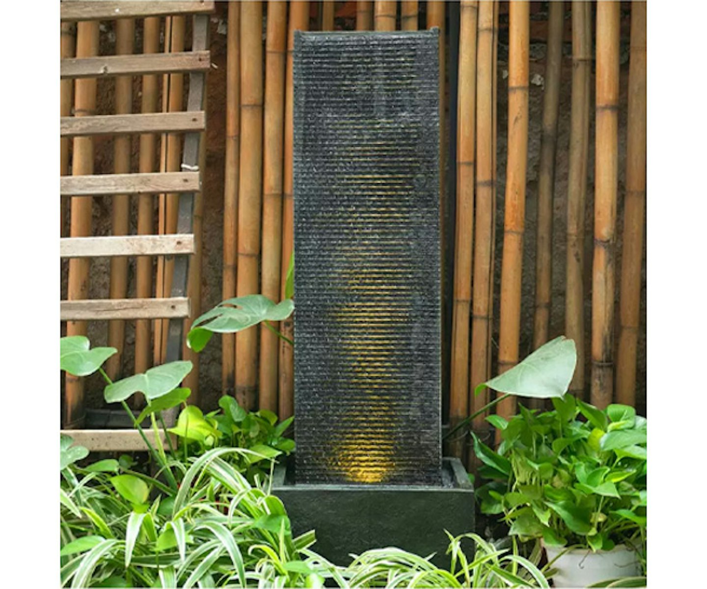 Soothing view, bamboo water feature, trickling peacefully in Zen