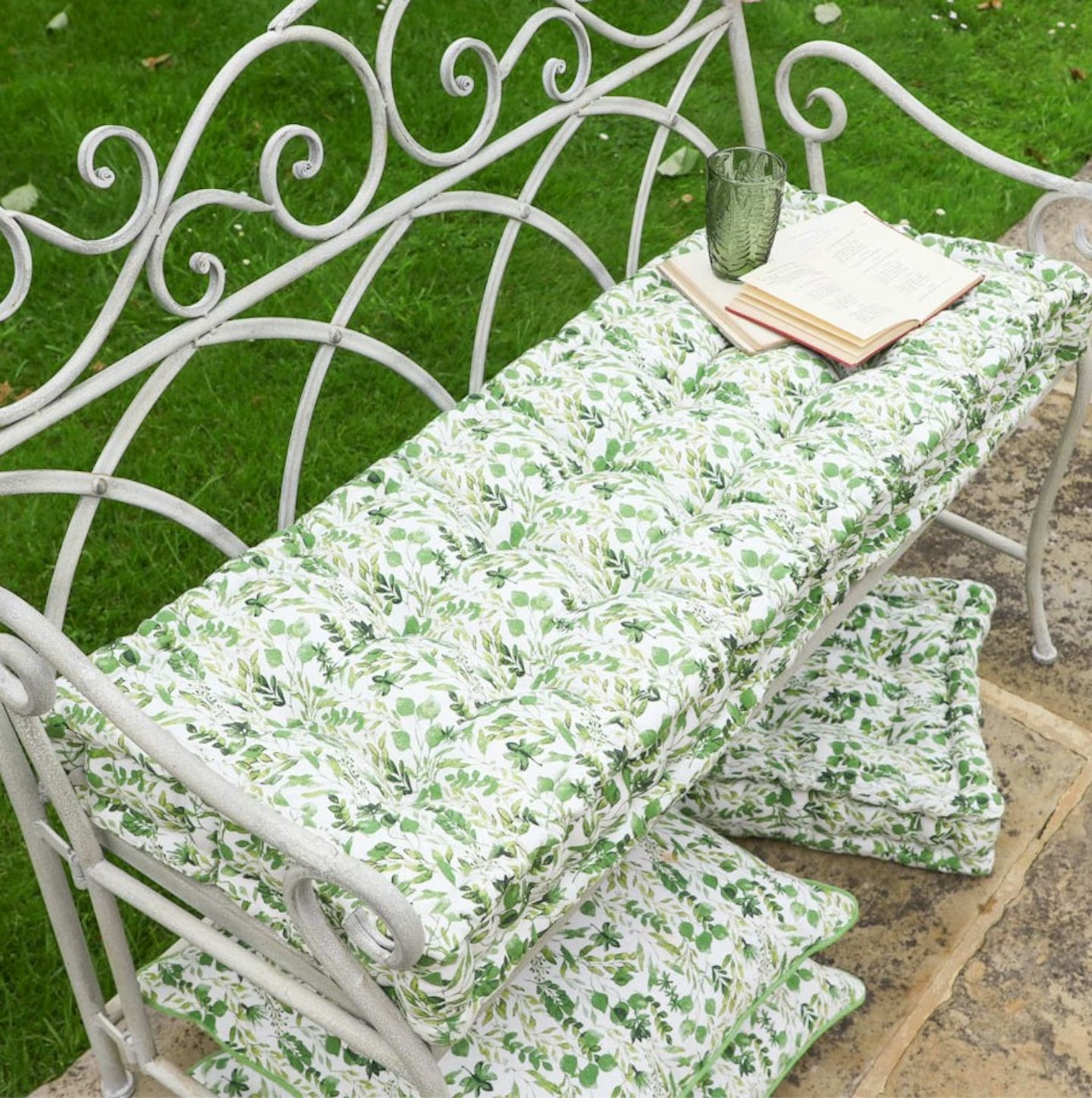 Botanical Leaf Print Garden Bench Cushion 