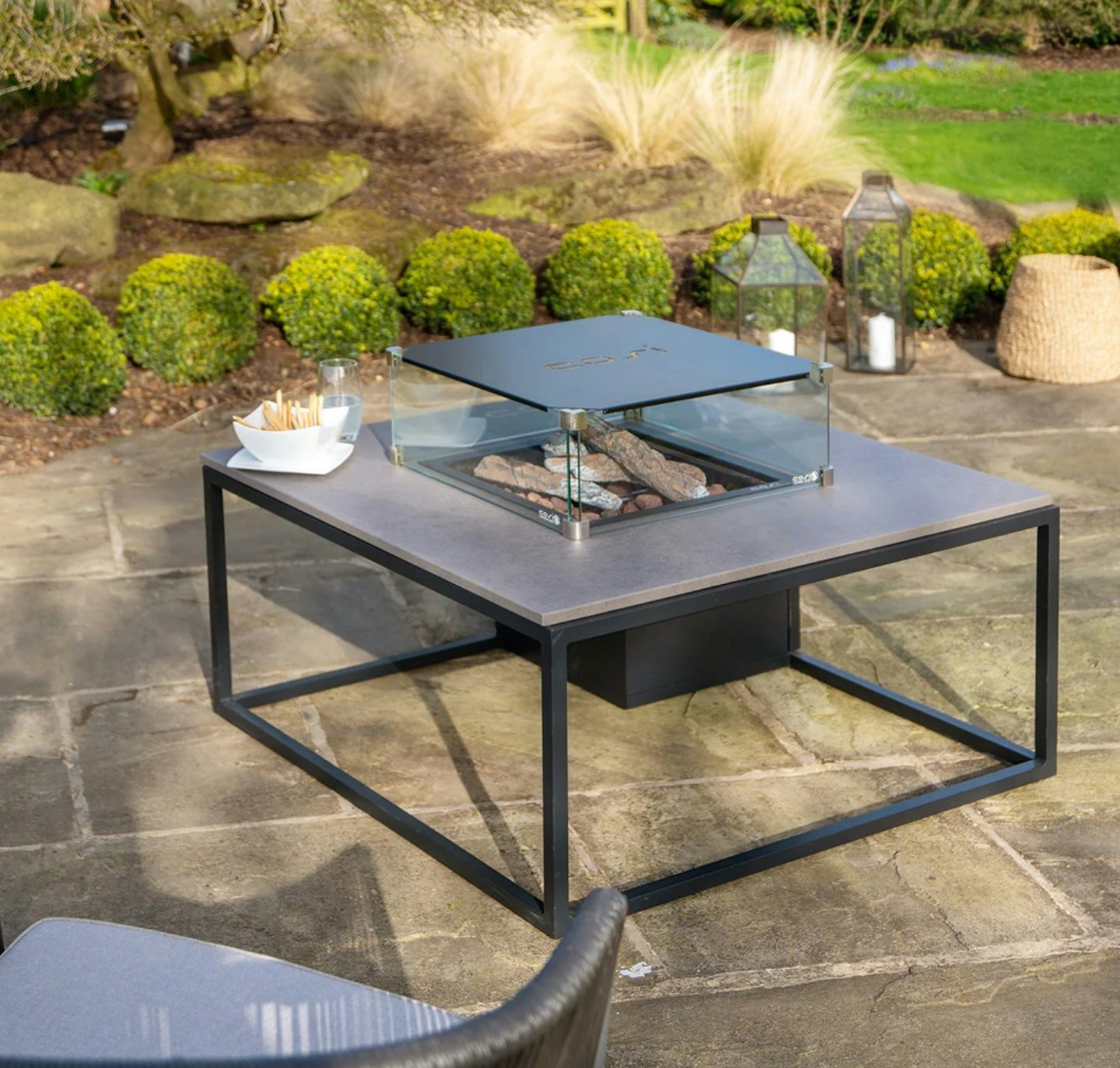 Cosiloft Black & Grey Square Coffee Table Fire Pit