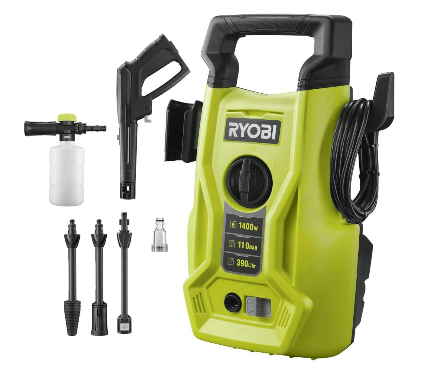 RYOBI RY110PWA 1400W 110bar Pressure Washer, Hyper Green,5133005366