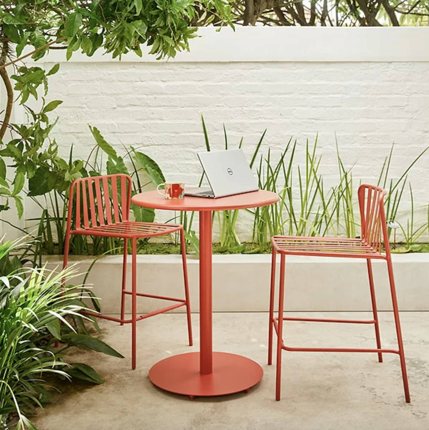 Metal Garden Bar Table & Chairs Set, Baked Clay