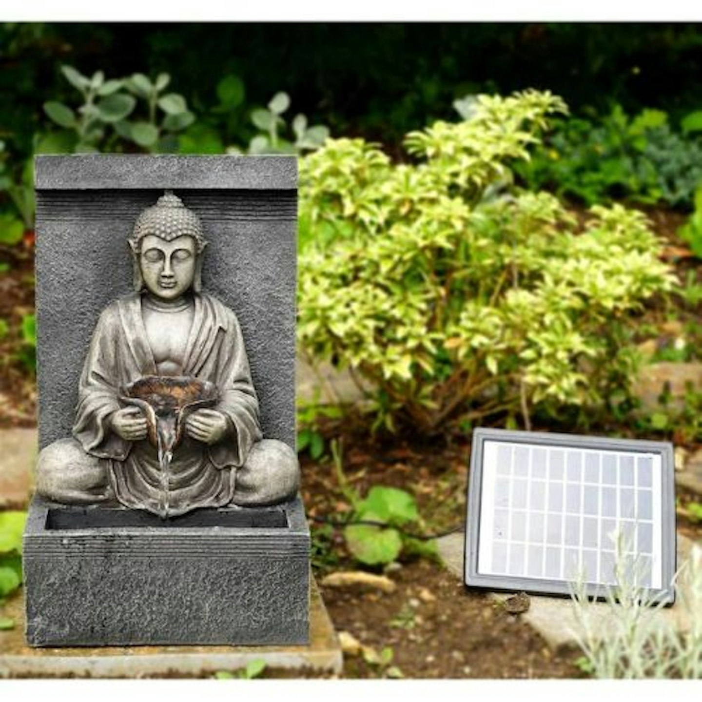 Solar Stone Buddha Fountain Outdoor Garden Water