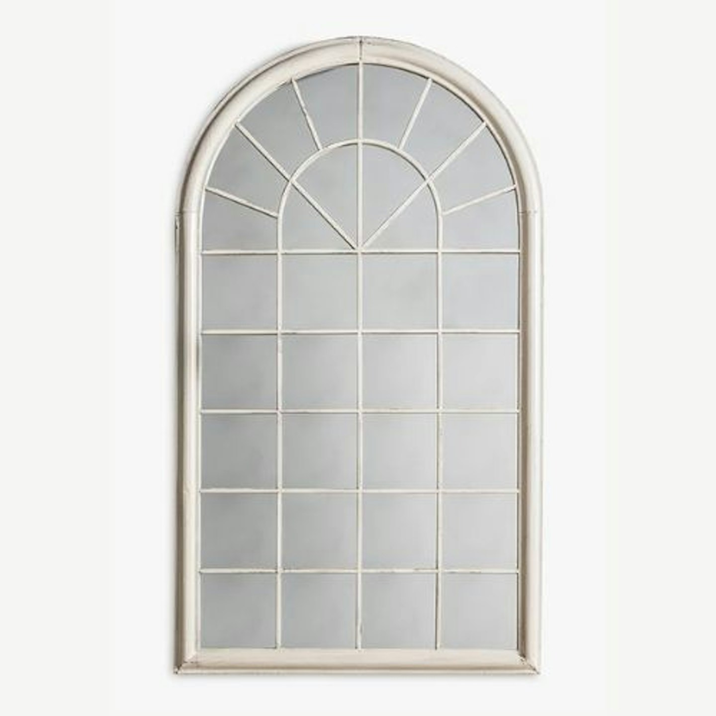 Gallery Direct Fura Outdoor Garden Wall Window Style Arched Mirror, 131 x 75cm, Antique Cream