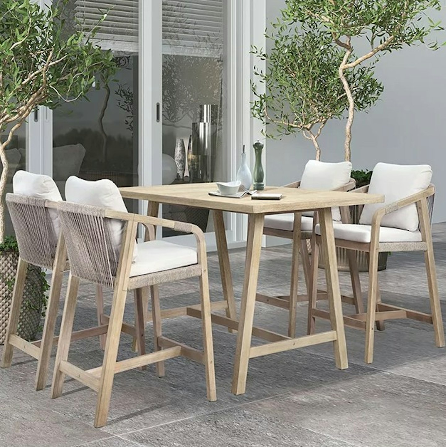 KETTLER Cora 4-Seater Garden Bar Dining Table & Chairs Set, FSC-Certified (Acacia Wood), Natural