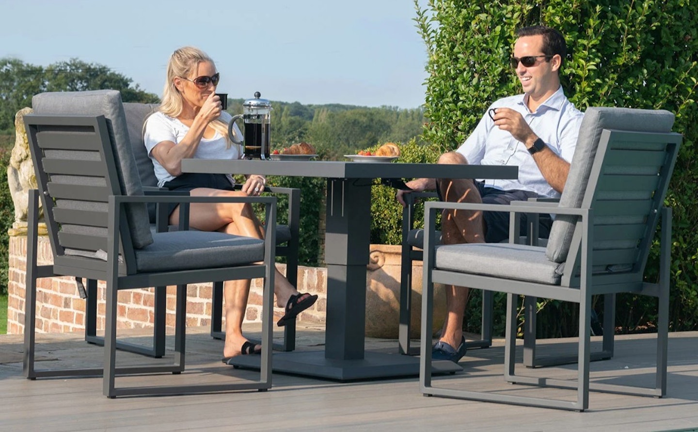 Maze - Amalfi 4 Seat Square Aluminium Dining Set - With Rising Table - Grey