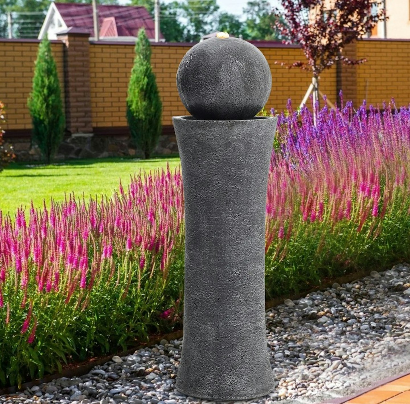  Outdoor Cylindrical Water Feature Polo Fountain with Garden 6-grain Warm Light 