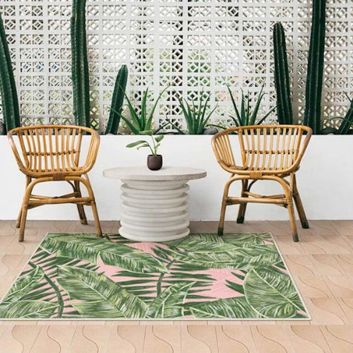 Outdoor Filifera Palm Pink Rug