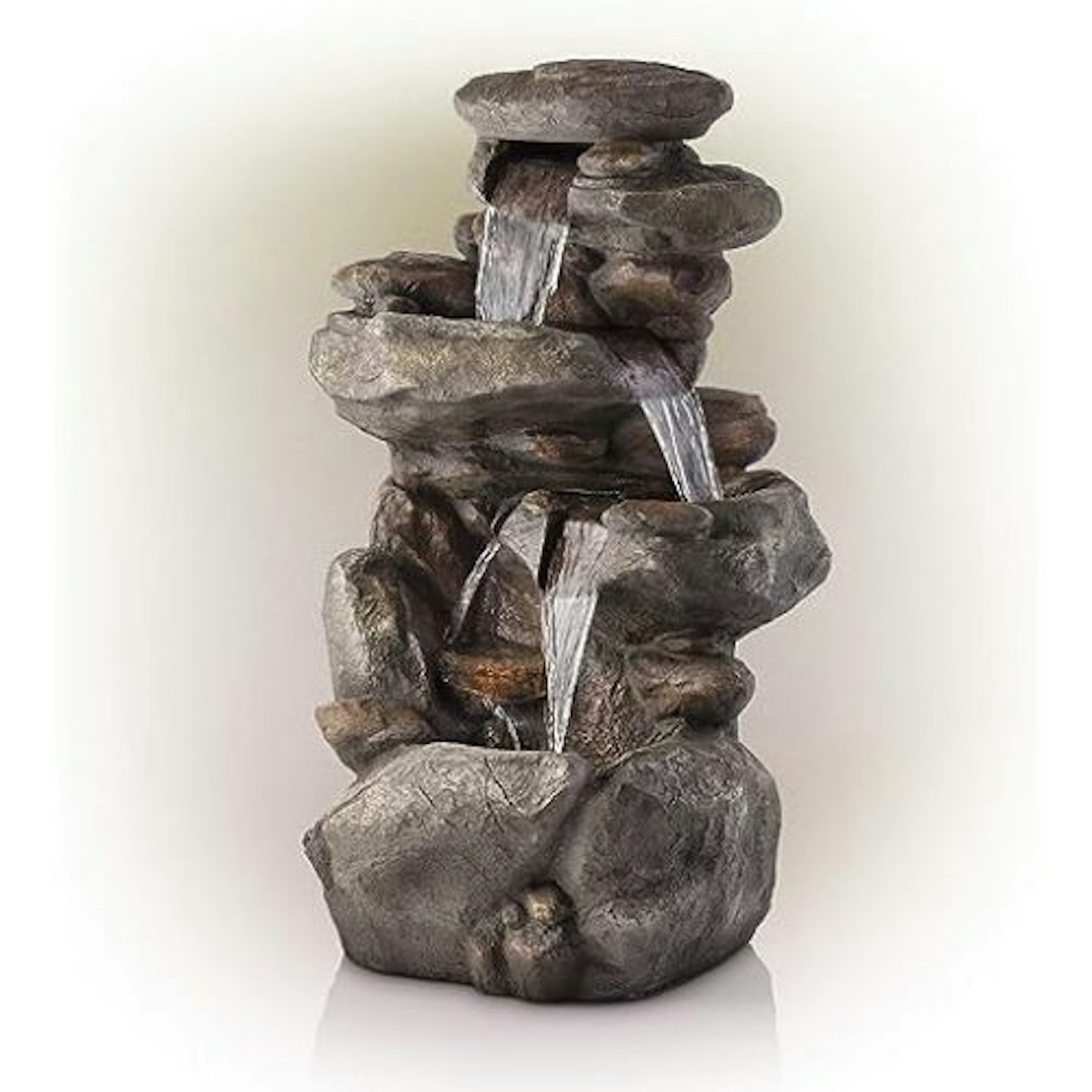 Alpine Corporation Outdoor 4-Tier Rock Fountain with LED Lights