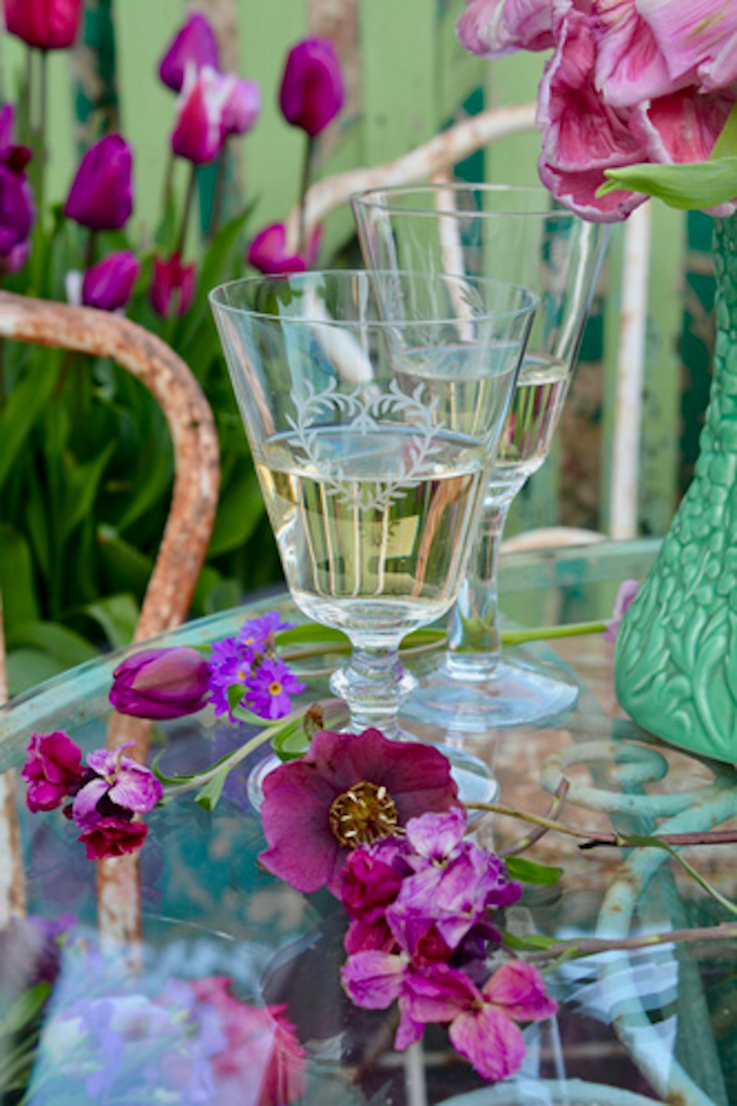 wine on garden table