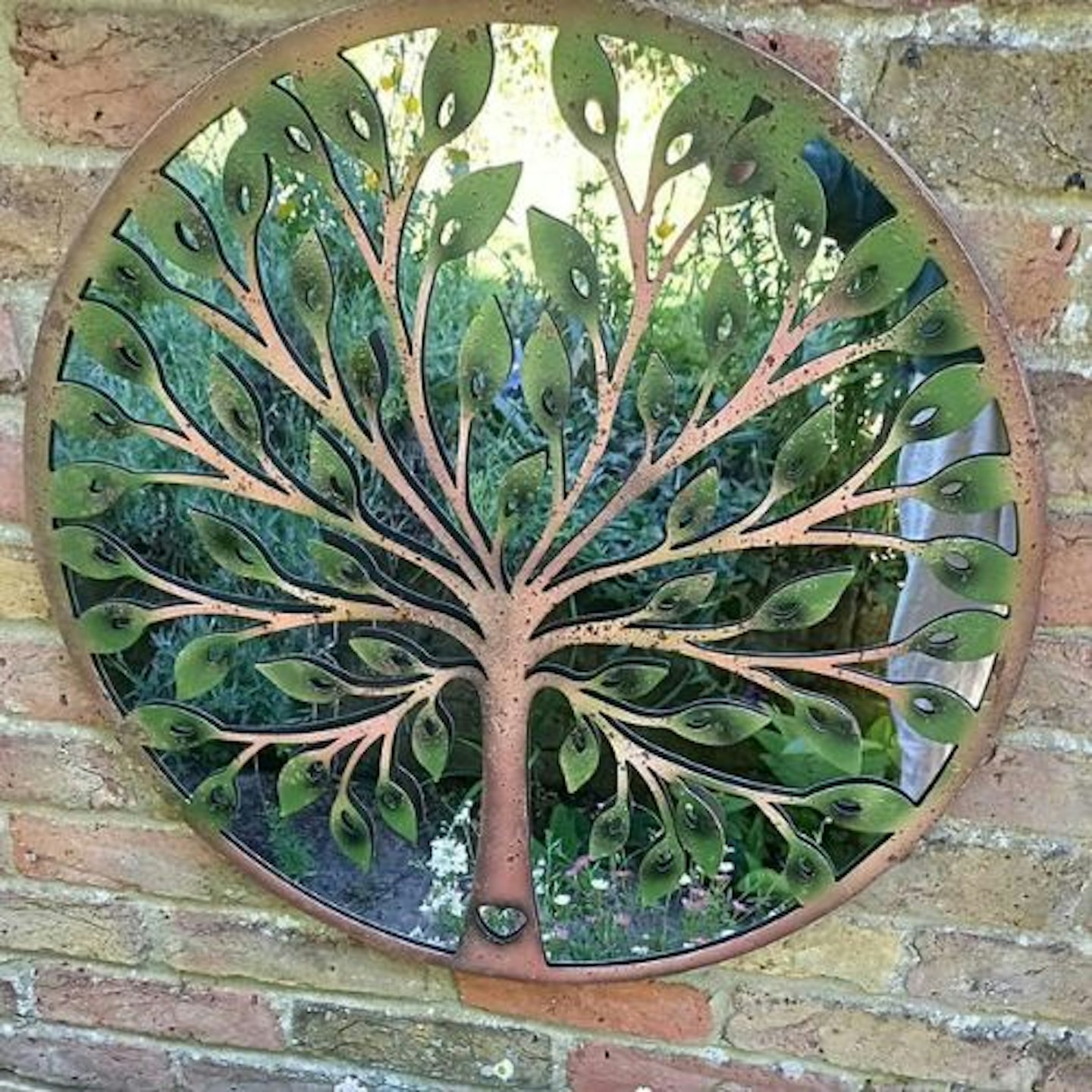Green Leaf Tree Of Life Metal Framed Garden Mirror