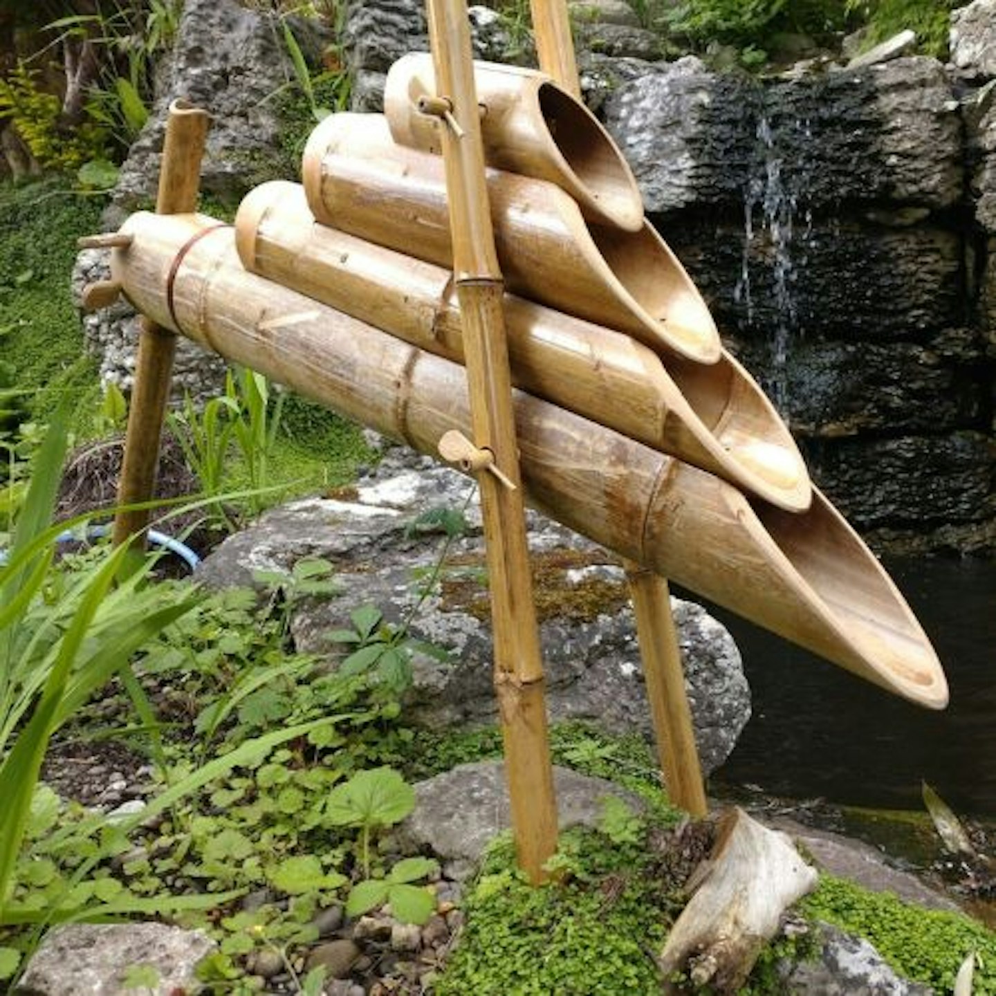 Large Bamboo Waterfall Cascade Pond Garden Water Feature (C) FREE HOSE ADAPTOR