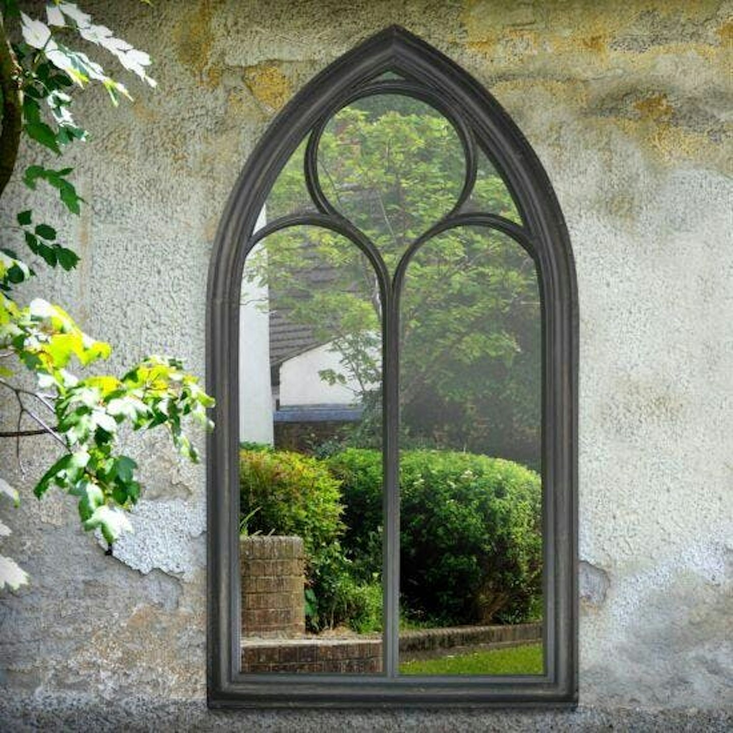 New Black Somerley Chapel Arch Garden Mirror