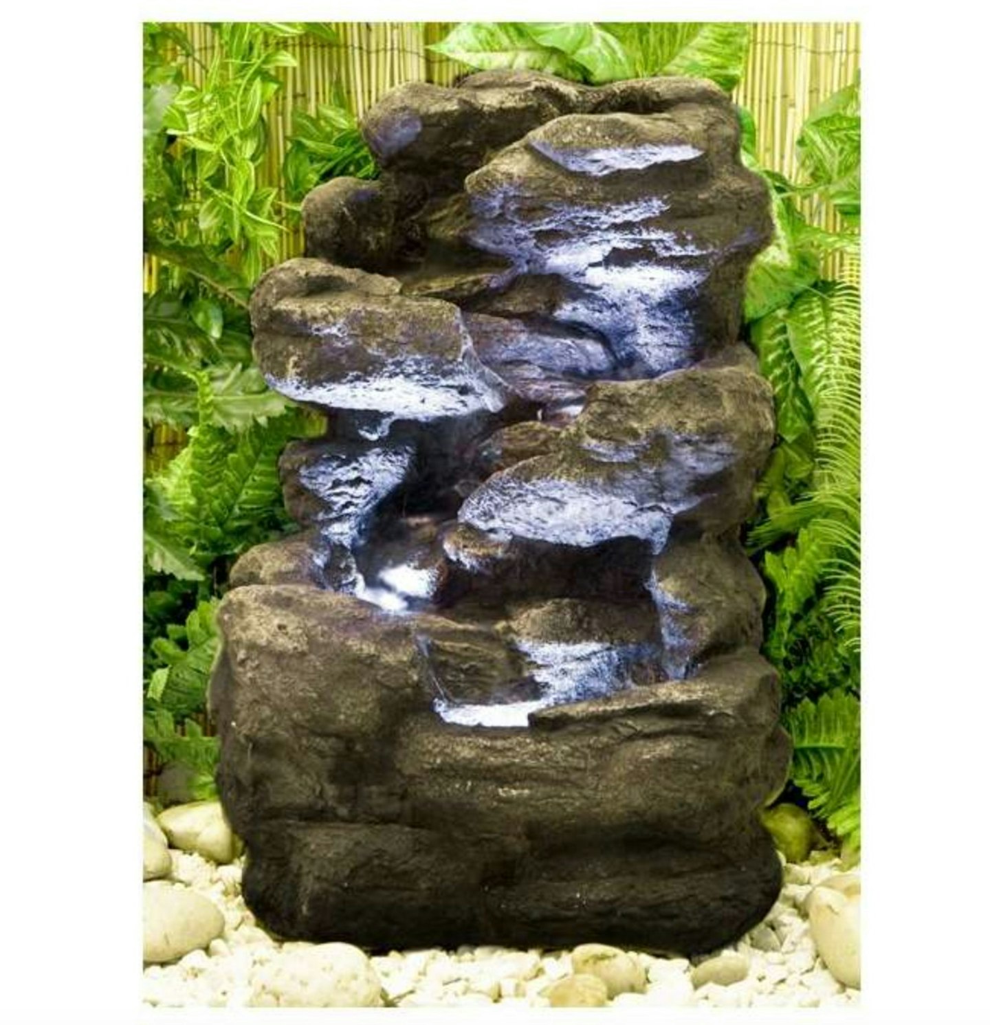 4-Tier Rock Falls Water Feature with Lights