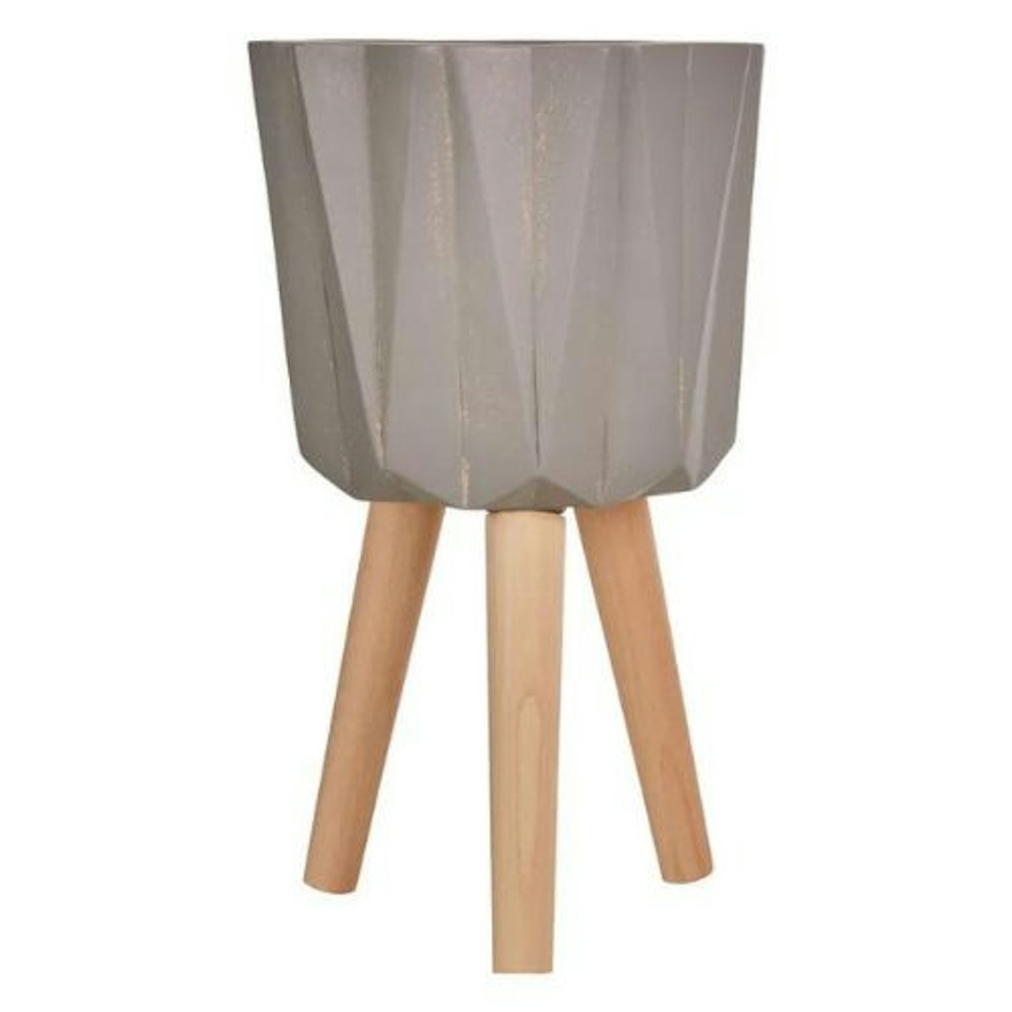51cm Multi-Faceted Planter in Grey Finish with Beech Wood Legs