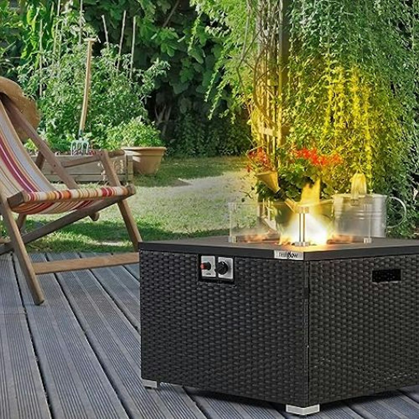 REALGLOW Warmpact Rattan Table Gas Fire Pit