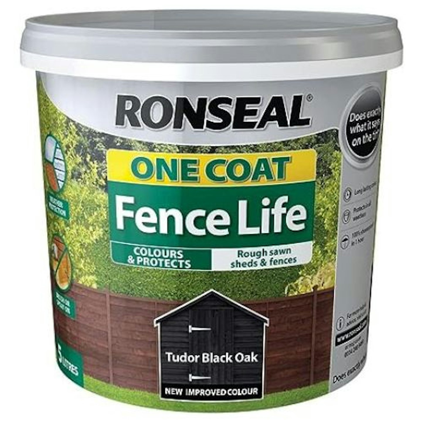 Ronseal RSLOCFLTBO5L One Coat Fence Life Tudor, Black Oak