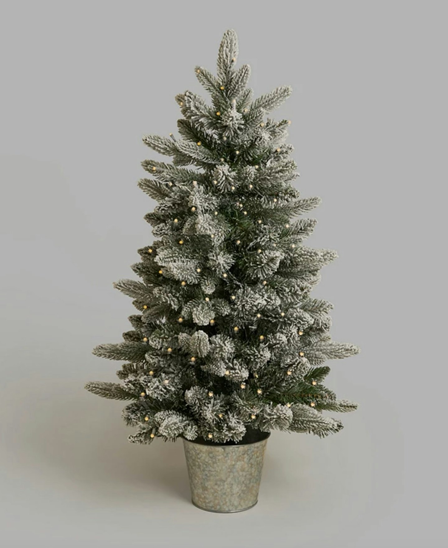 John Lewis Pre-lit Snowy Christmas Tree in Zinc Bucket, 3ft