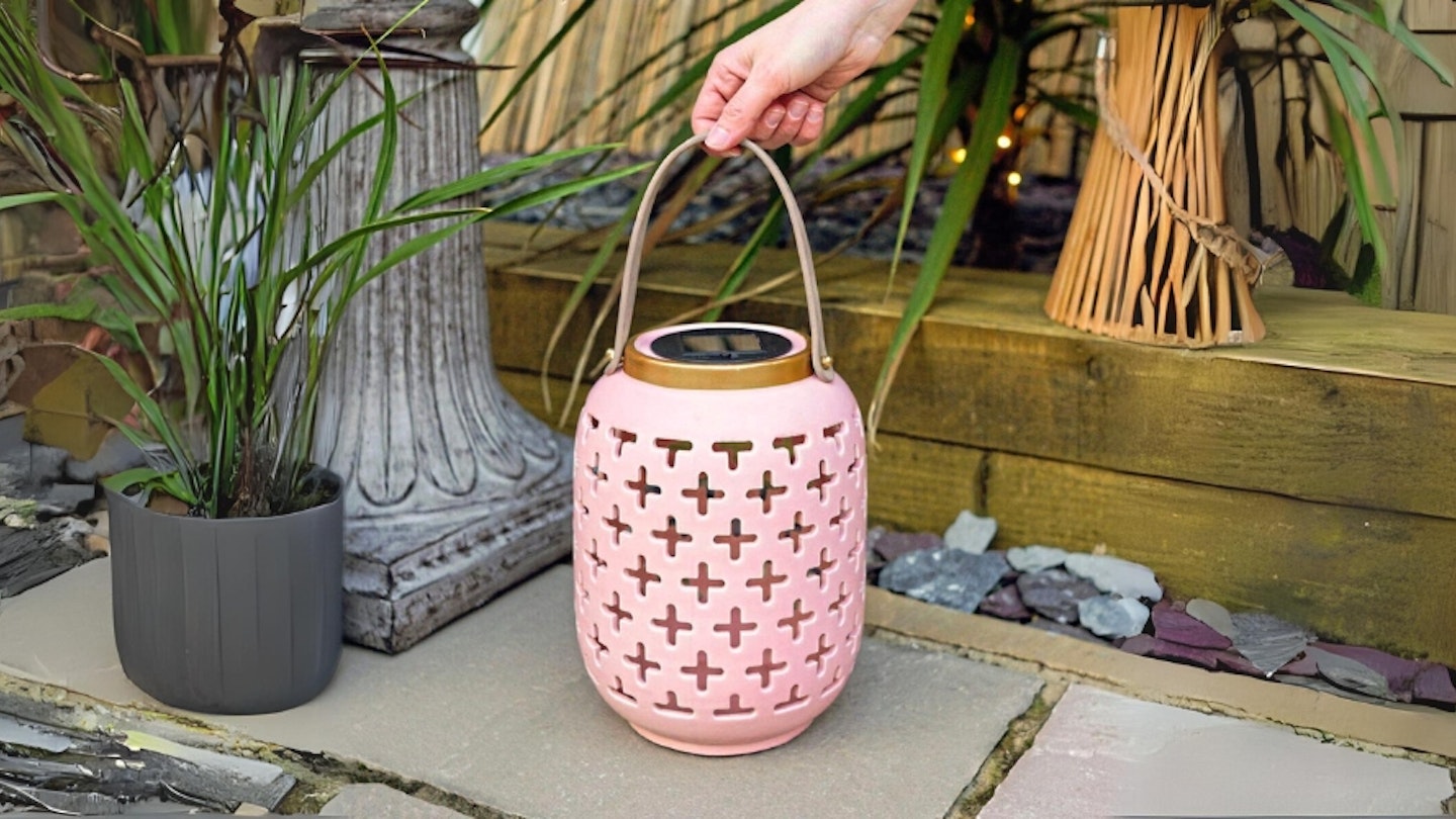 Solar Pink Ceramic Lantern