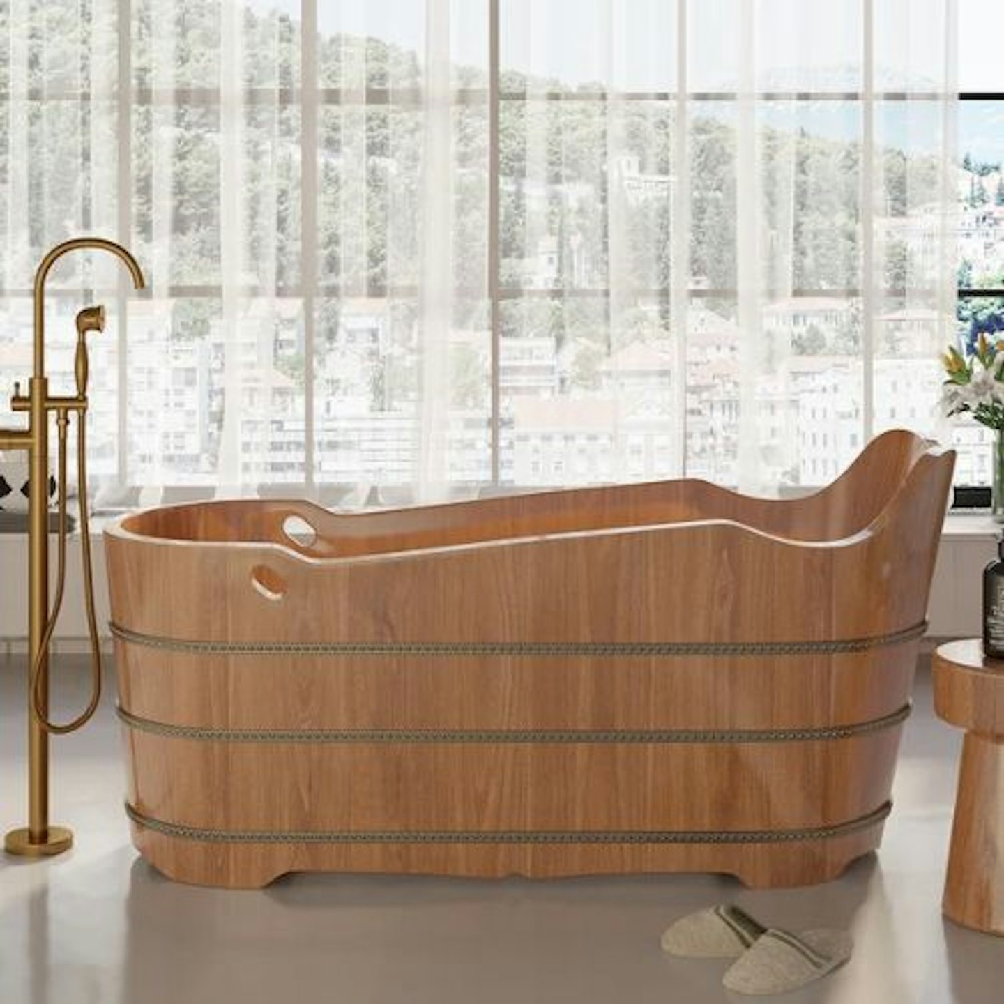 Japanese Oak Wood Freestanding Bath