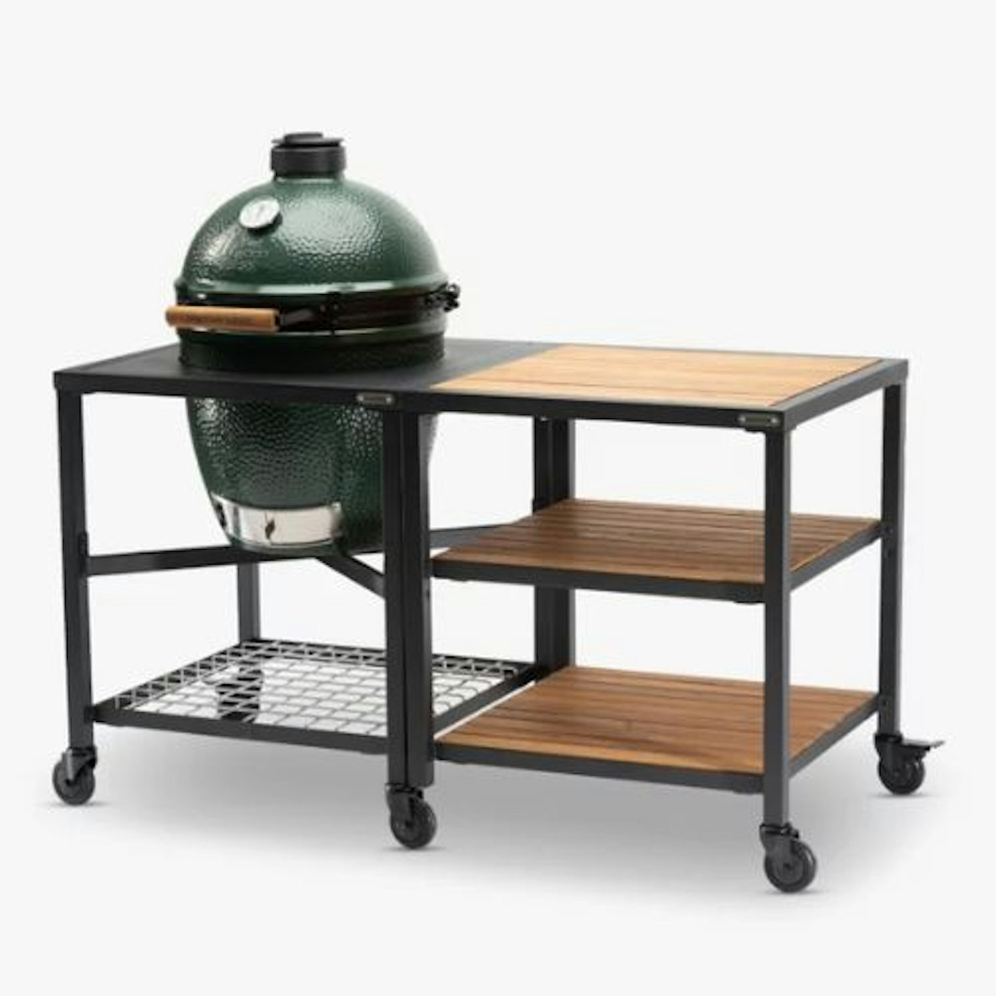 Big Green Egg Large Egg BBQ and Modular Nest Acacia Wood Expansion Bundle with ConvEGGtor