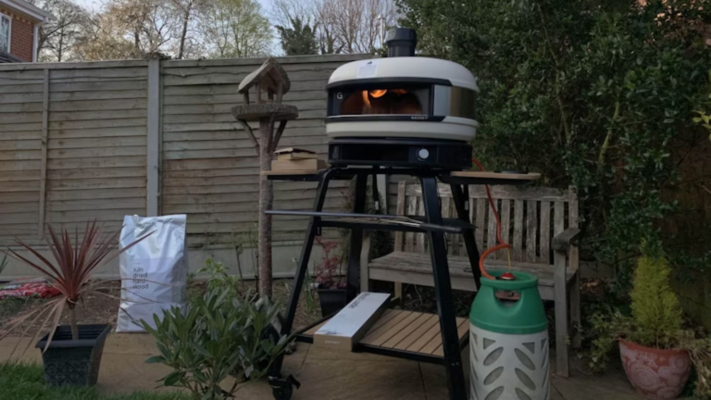 Full length view of a Gozney pizza oven in the garden