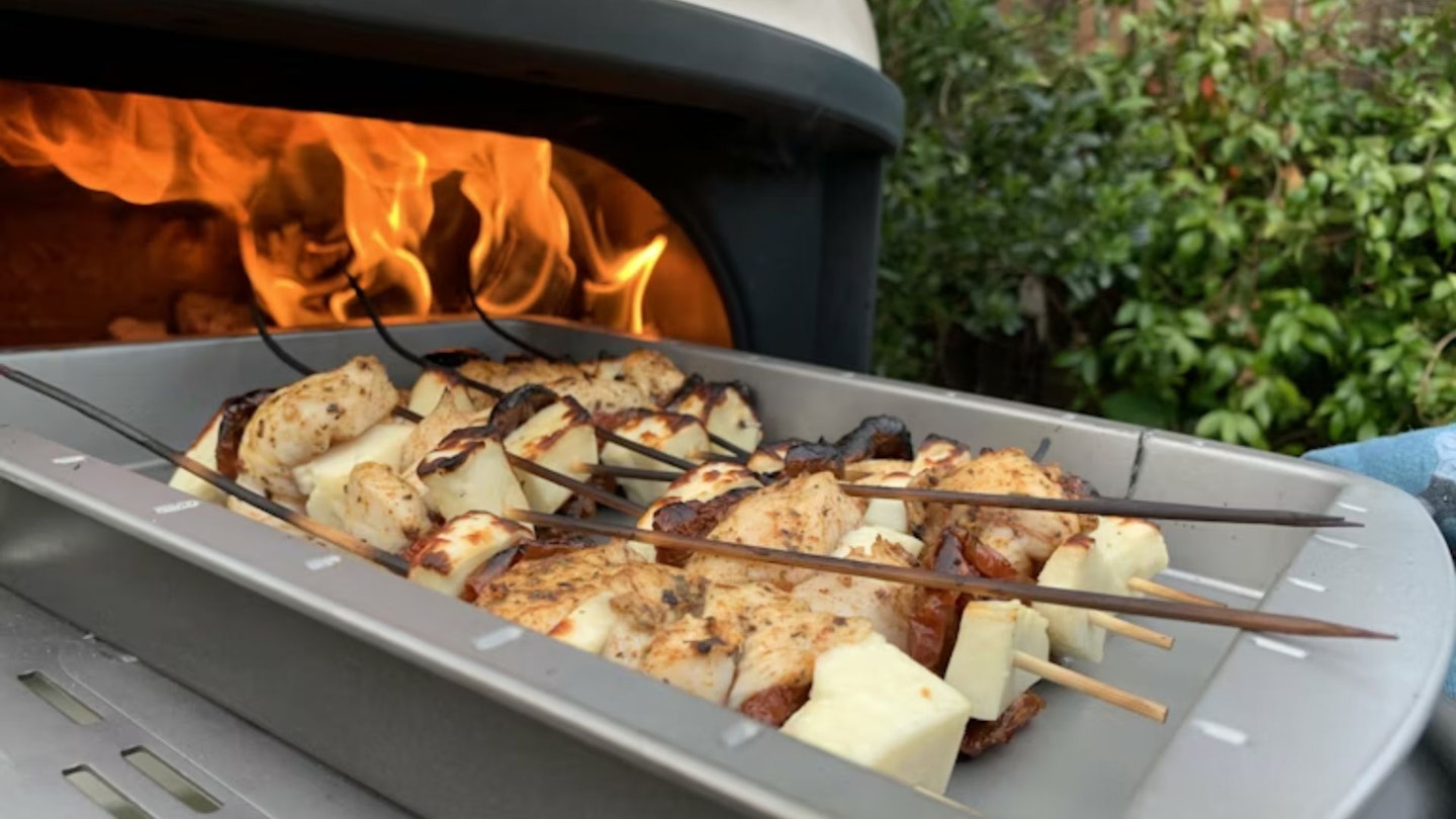 Skewers cooked in a Gozney Dome pizza oven