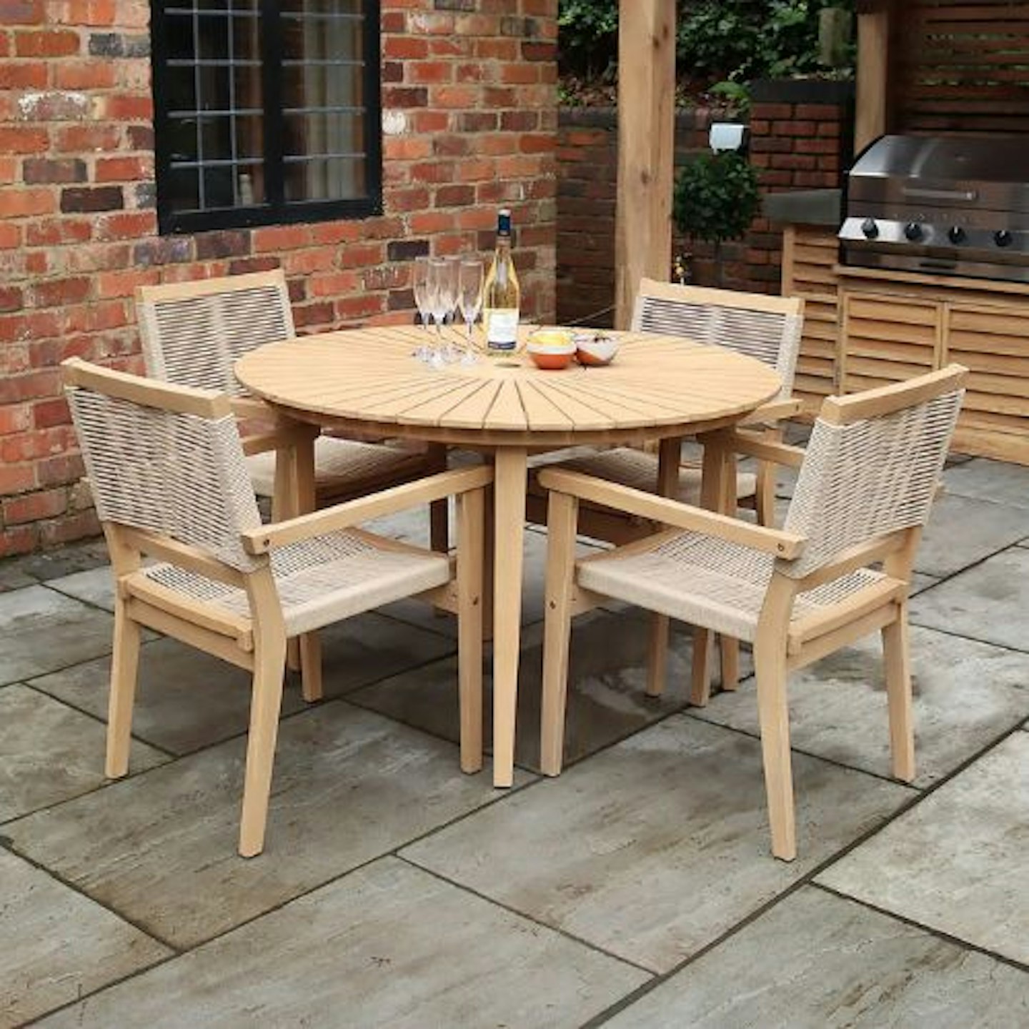 Roma 4 Seater Dining Set with 4 Stacking Rope Chairs