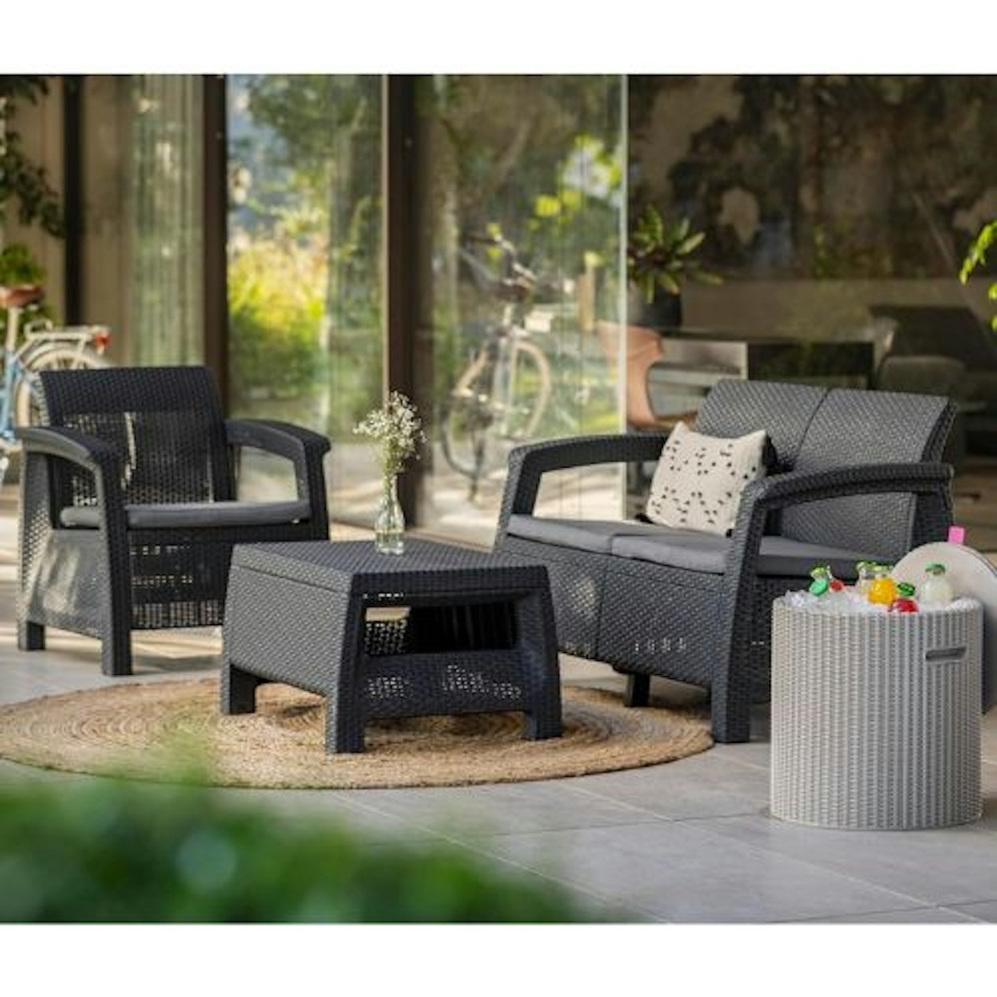Keter GF06784 Corfu Outdoor 4 Seater Rattan Sofa Furniture Set