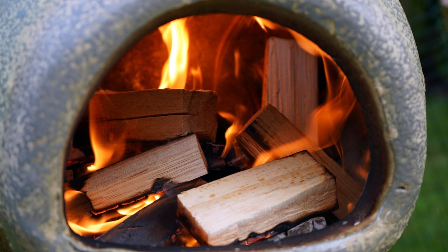 Wood burning in chiminea