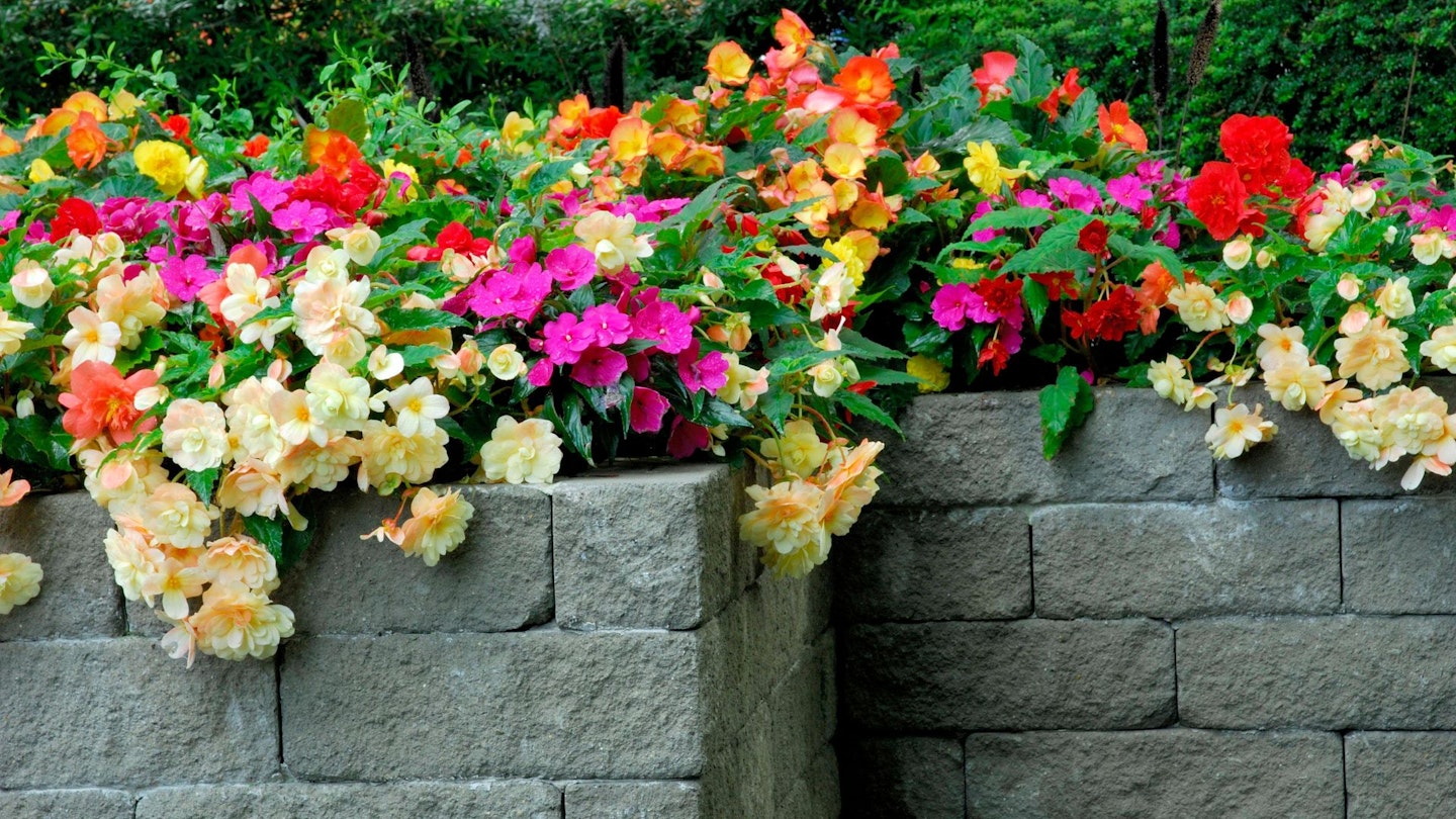 Stone slab raised garden bed