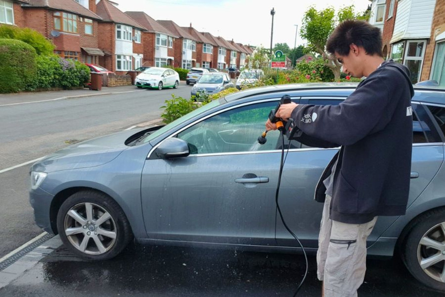 Aaron Hussain testing the Jet Hawk pressure washer