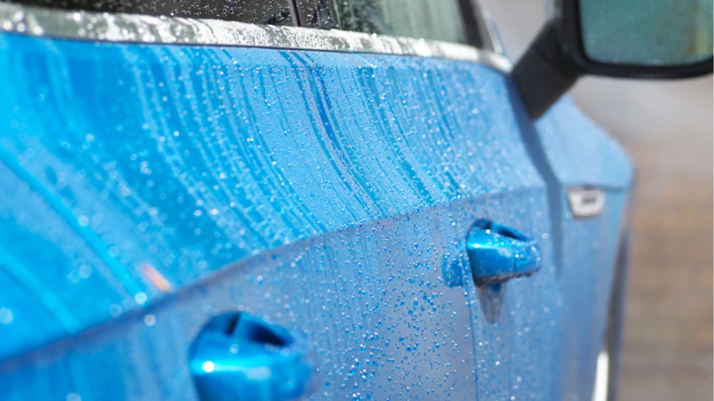 A car having been protected with a hydrophobic coating