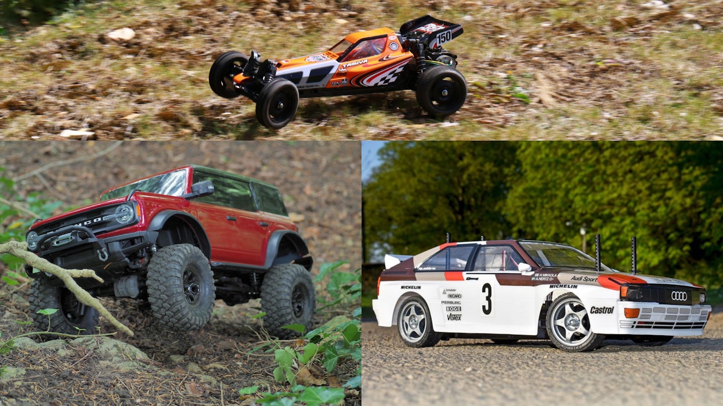 Three types of radio control cars in action