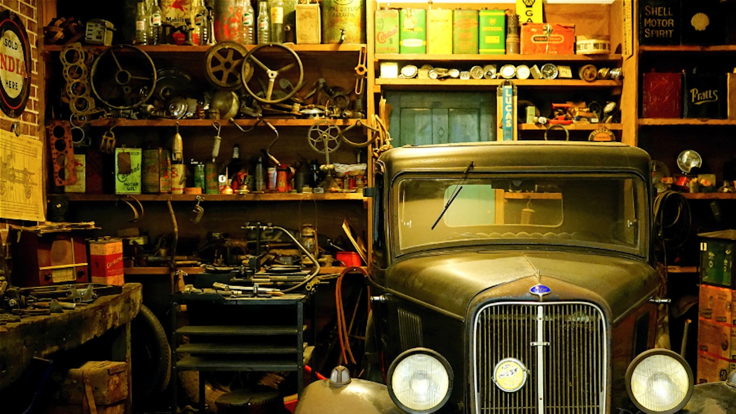 Classic car in garage