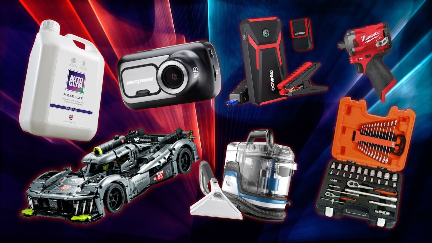 A selection of Black Friday car products on a laser background