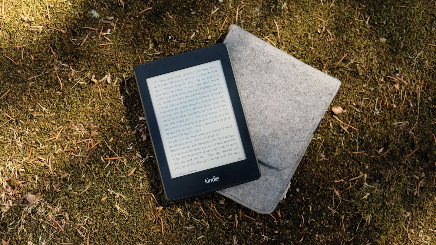 Unsplash Kindle ebook reader on a grass background