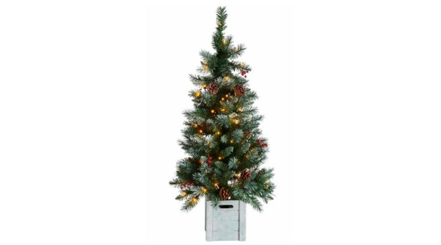 Wilko 4ft Pre Lit Cone and Berries Christmas Tree in Square Planter