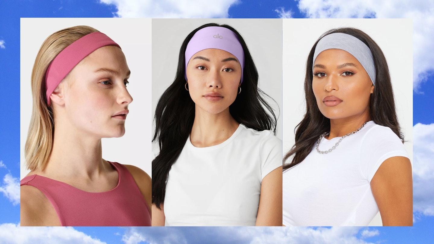 Three women wearing the best gym headbands