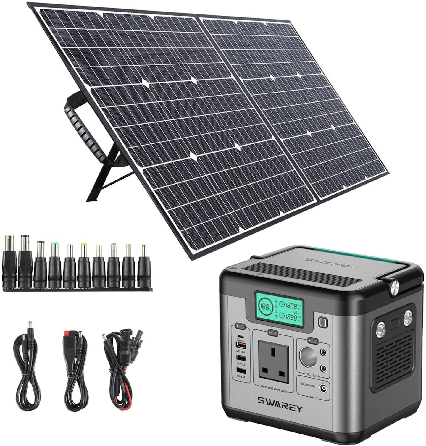 Swarey Portable Power Station 518Wh with 100W Foldable Solar Panel Solar Generator