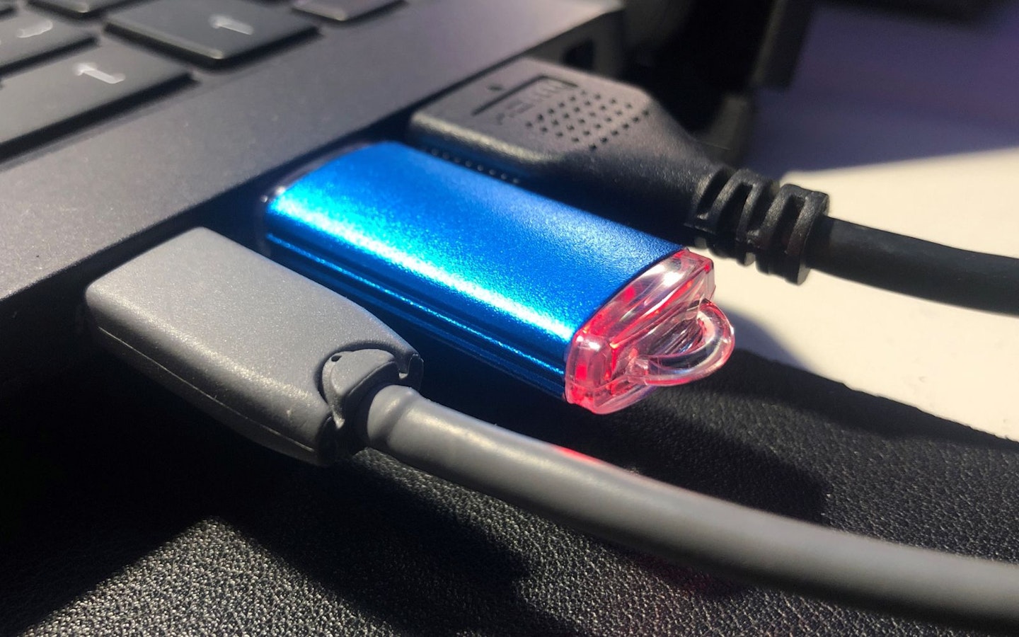 A USB stick in a laptop