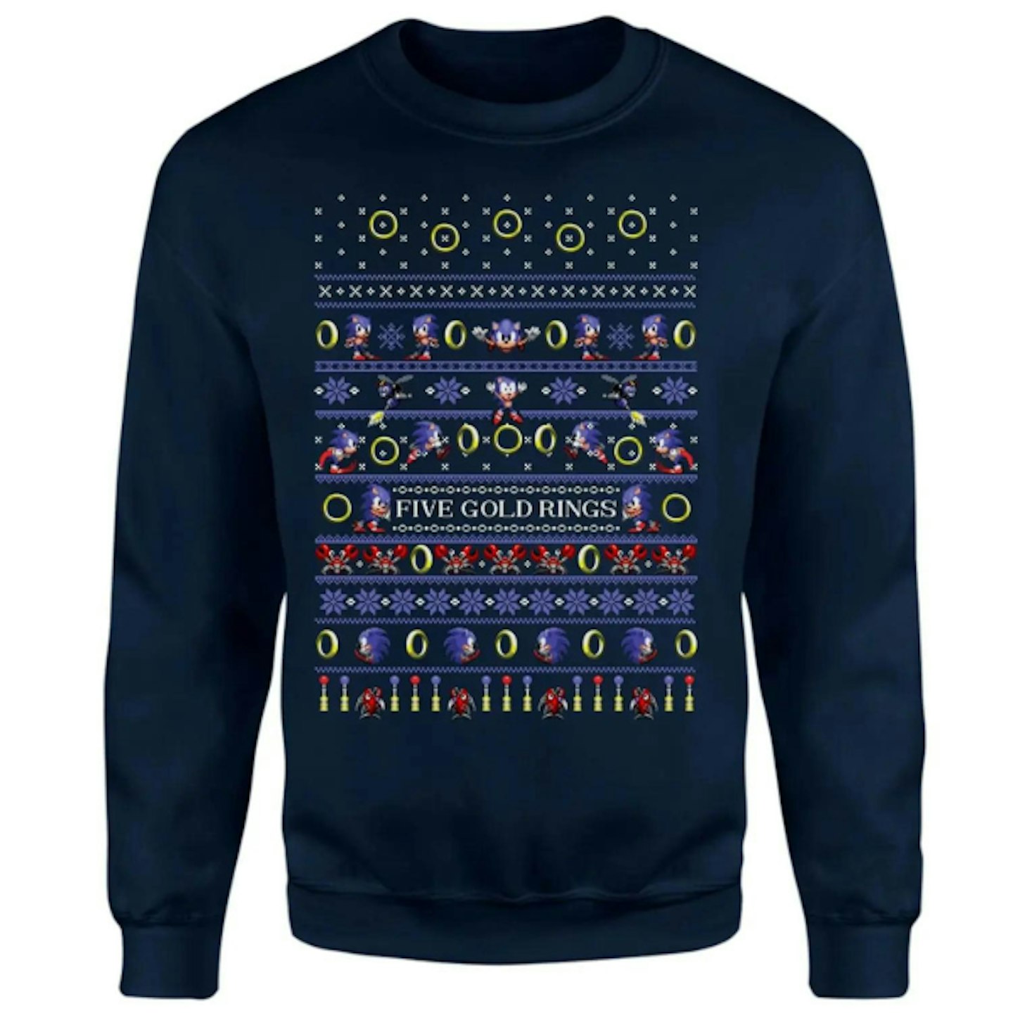 Sonic the Hedgehog Five Gold Rings Christmas Jumper - Navy