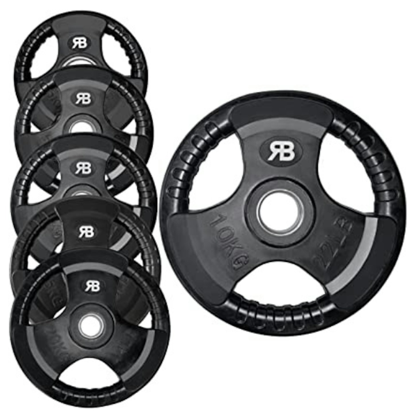 Olympic Weight Plate Tri Grip Disc Rubber Coated Cast Iron Weights Plate Set