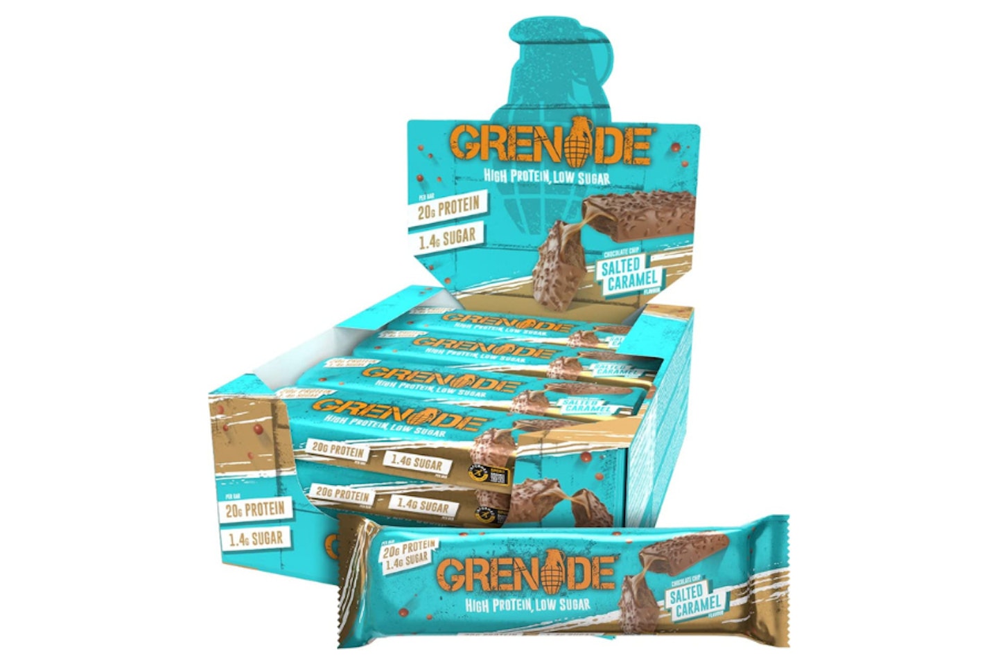 Grenade High Protein and Low Carb Bar, 12 X 60 g - Chocolate Chip Salted Caramel