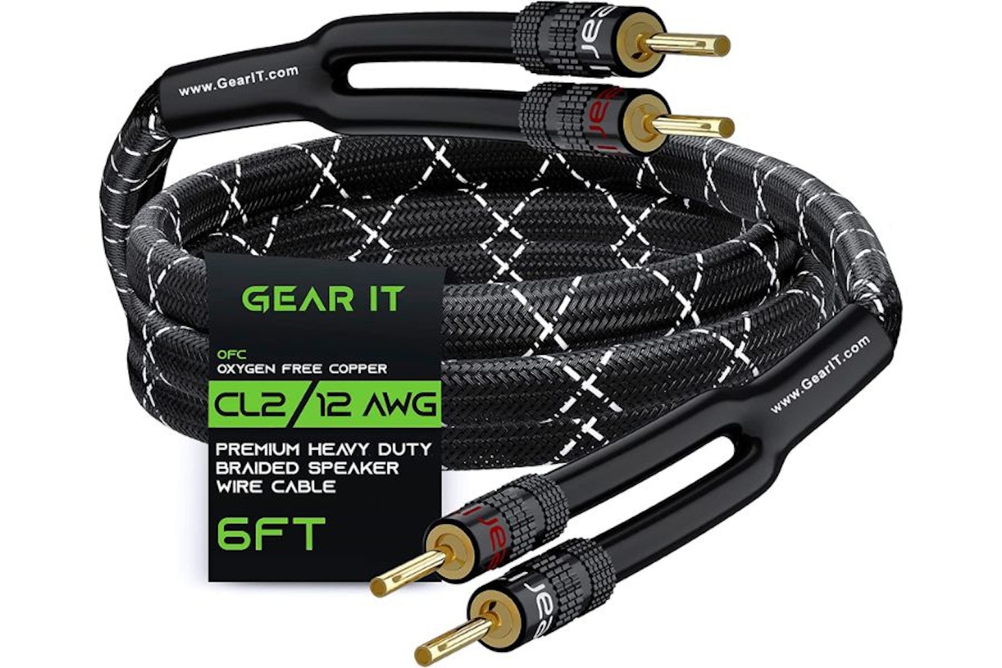 GearIT 12AWG Speaker Cable Wire with Gold-Plated Banana Tip Plugs 