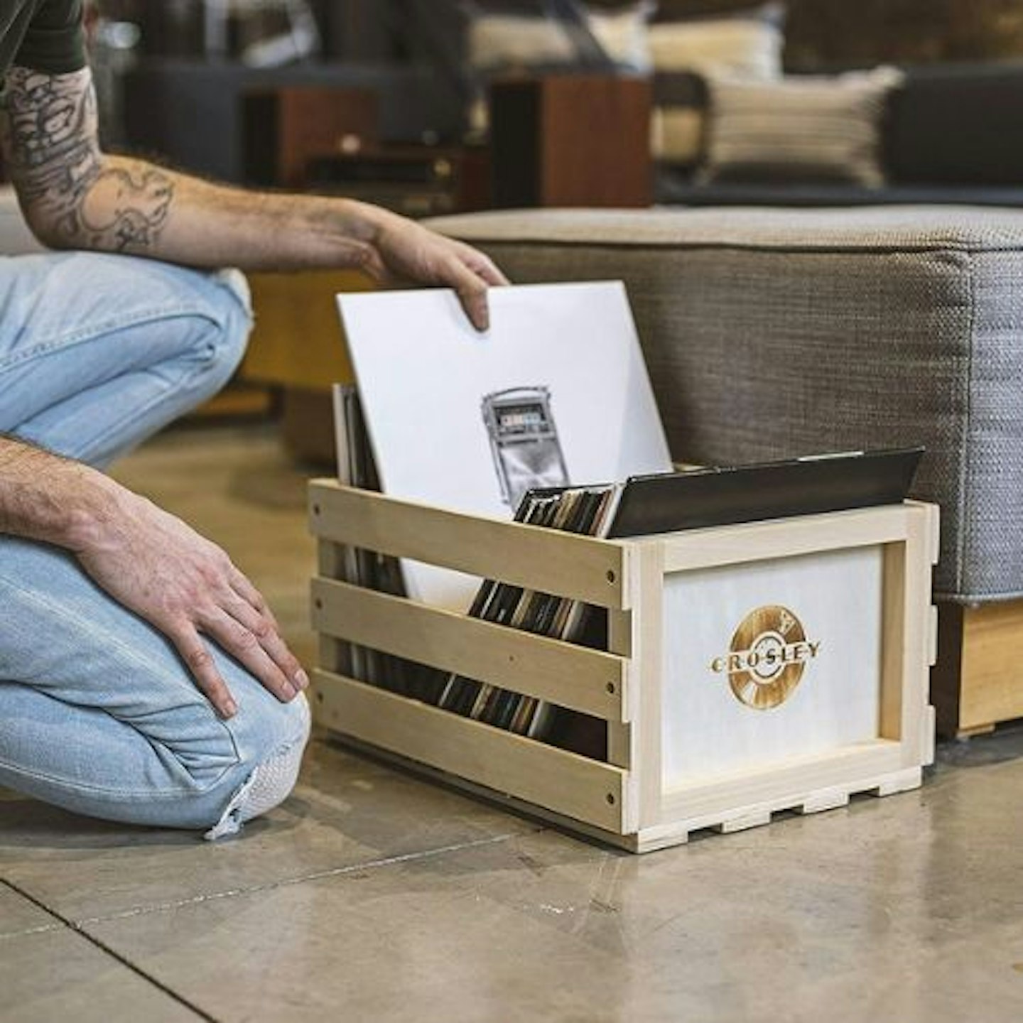 Crosley Record Storage Crate Holds up to 75 Albums, Natural