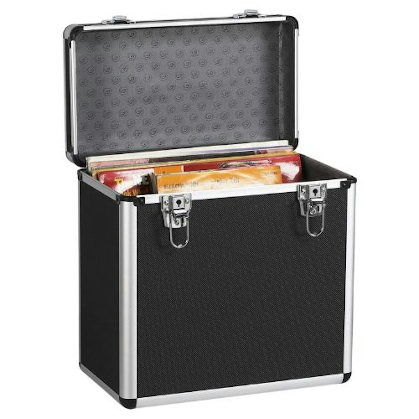 Yaheetech Vinyl LP Storage Box Case, Aluminum 12'' Record Storage Case 50 LPs DJ Flight Storage Box Holds 50pcs Albums, Black